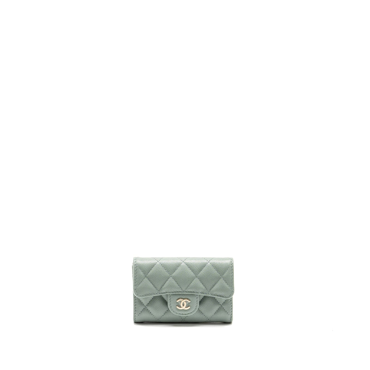 CHANEL CLASSIC FLAP CARD HOLDER CAVIAR LIGHT GREEN LGHW(MICROCHIP)