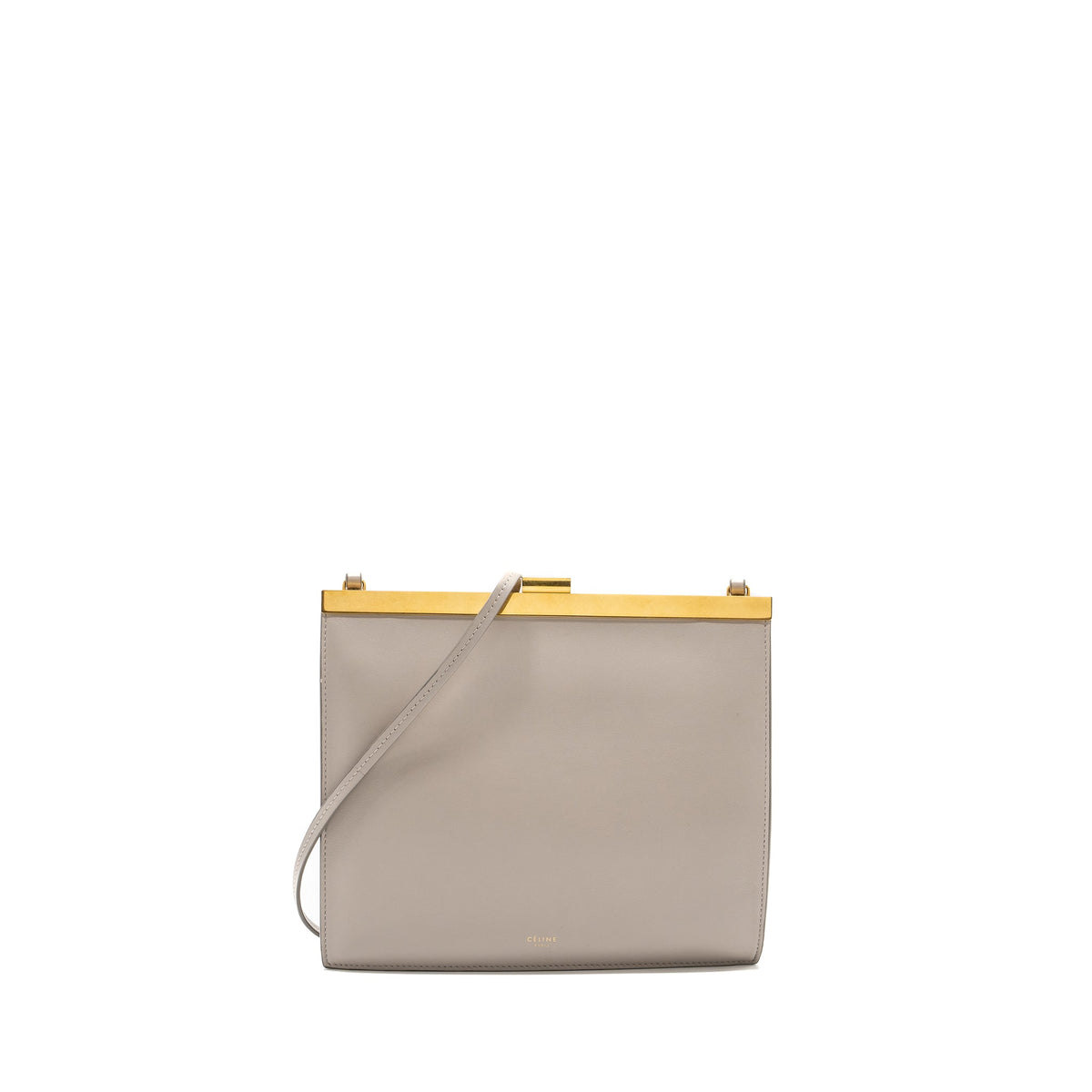 CELINE MINI CLASP SHOULDER BAG LIGHT GREY LEATHER GHW