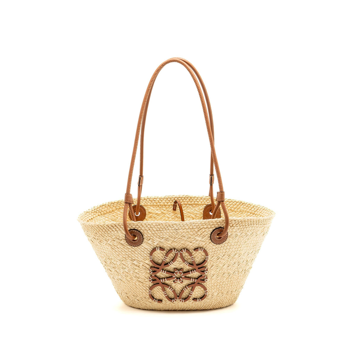 LOEWE ANAGRAM BUSKET SMALL BAG IRACA PALM/CALFSKIN NATURAL/TAN
