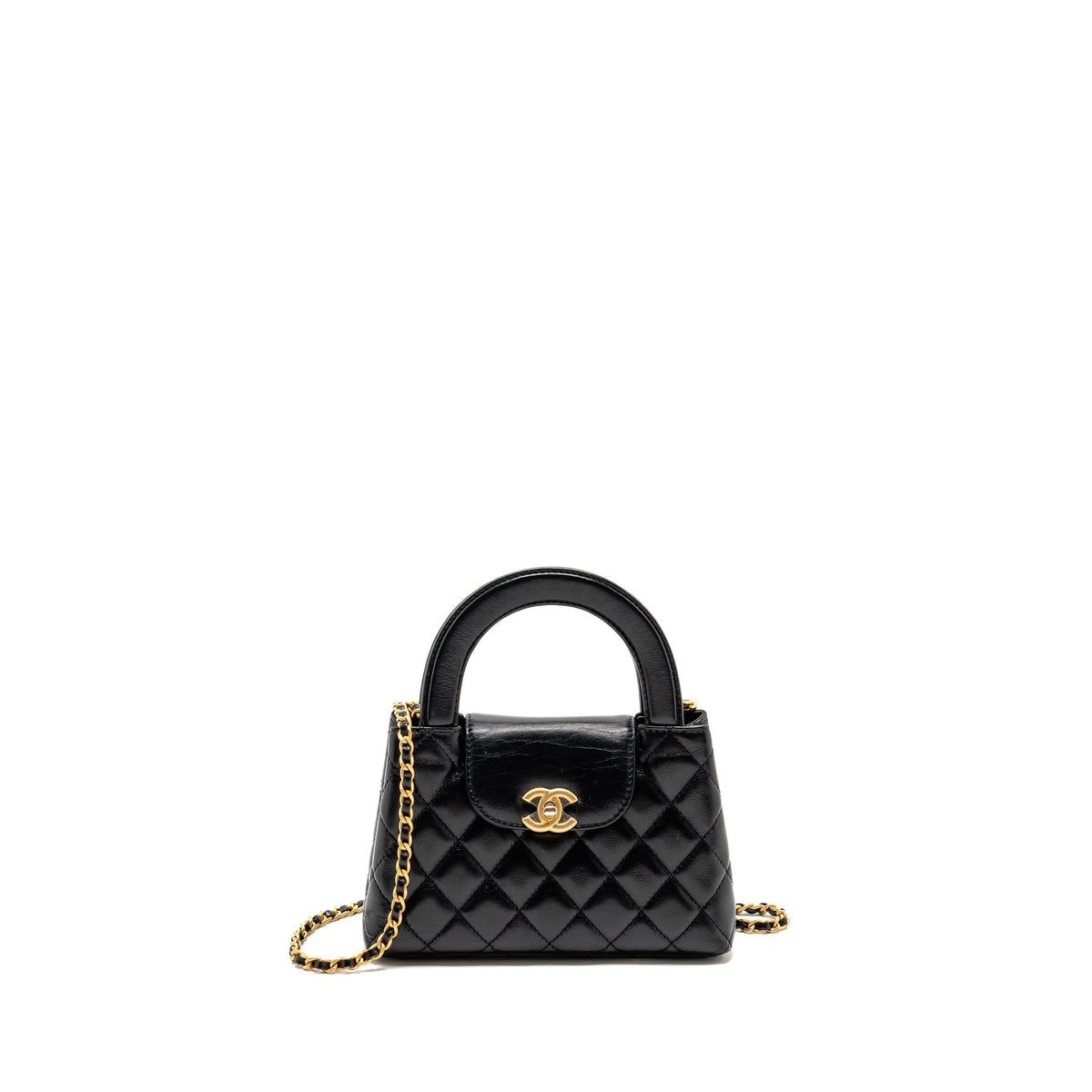 CHANEL MINI KELLY SHOPPING TOTE BAG CALFSKIN BLACK GHW (MICROCHIP)