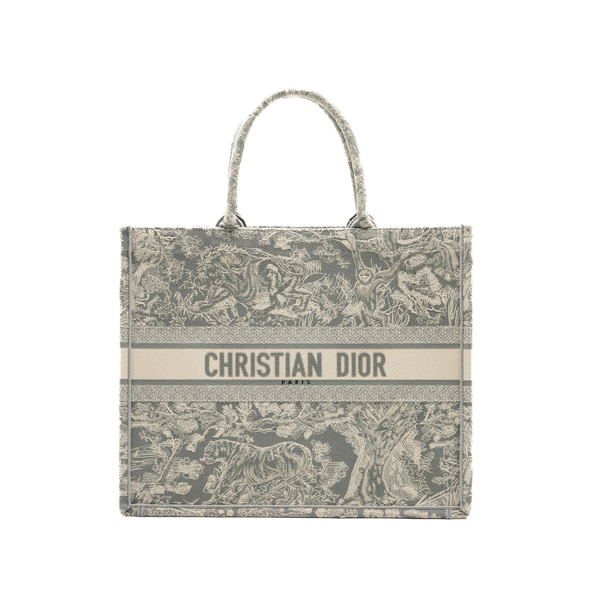 DIOR LARGE BOOK TOTE ECRU AND GREY TOILE DE JOUY EMBROIDERY