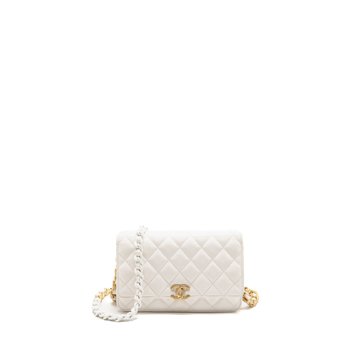 CHANEL GIANT CHAIN CLASSIC WALLET ON CHAIN LAMBSKIN WHITE MULTICOLOUR HARDWARE (MICROCHIP)