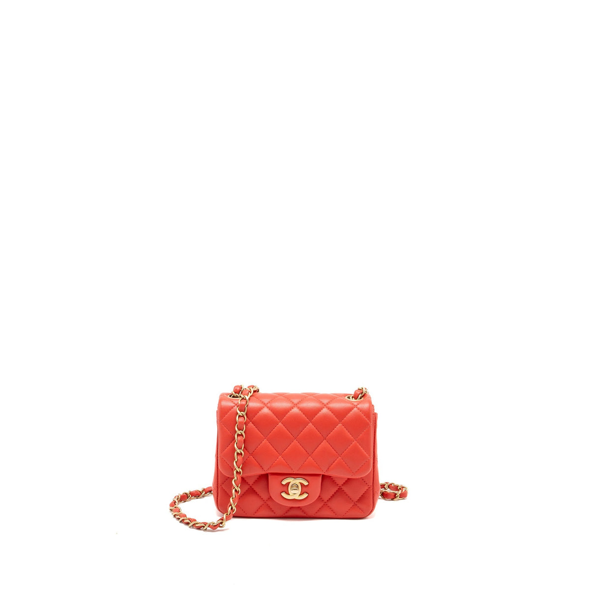 CHANEL MINI SQUARE FLAP BAG LAMBSKIN CORAL PINK GHW