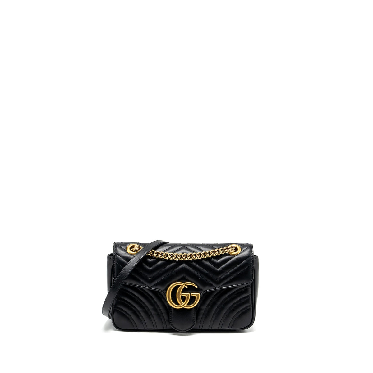 GUCCI SMALL GG MARMONT SHOULDER BAG CALFSKIN BLACK GHW