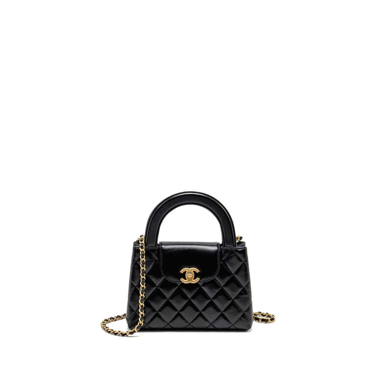 CHANEL MINI KELLY SHOPPING TOTE BAG CALFSKIN BLACK GHW (MICROCHIP)
