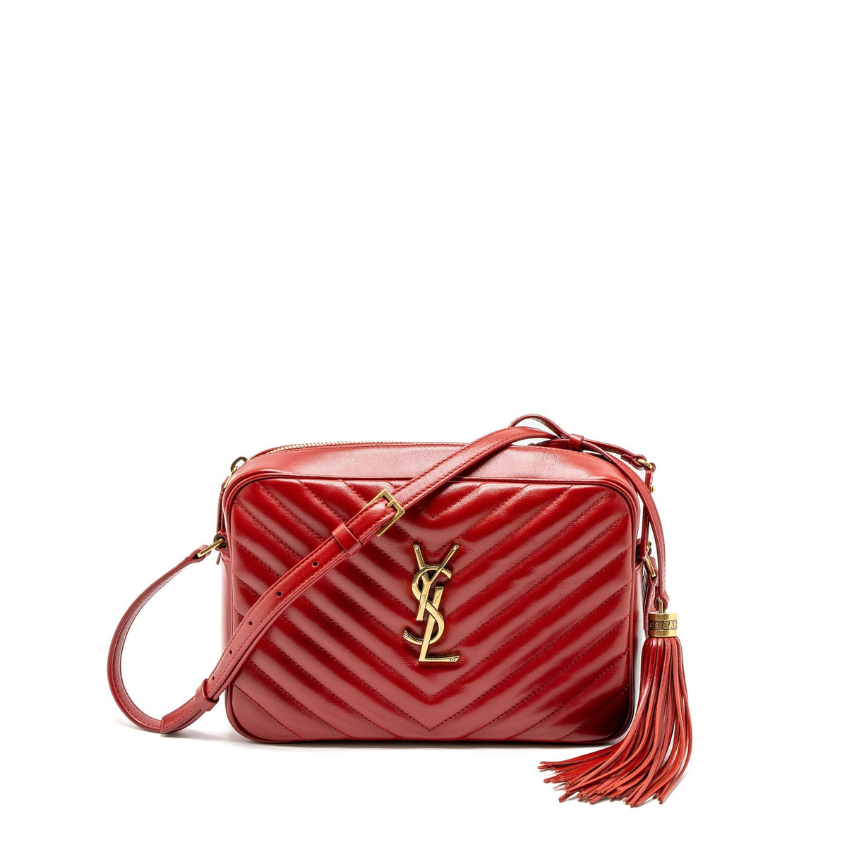 SAINT LAURENT LOU CAMERA BAG CALFSKIN RED GHW