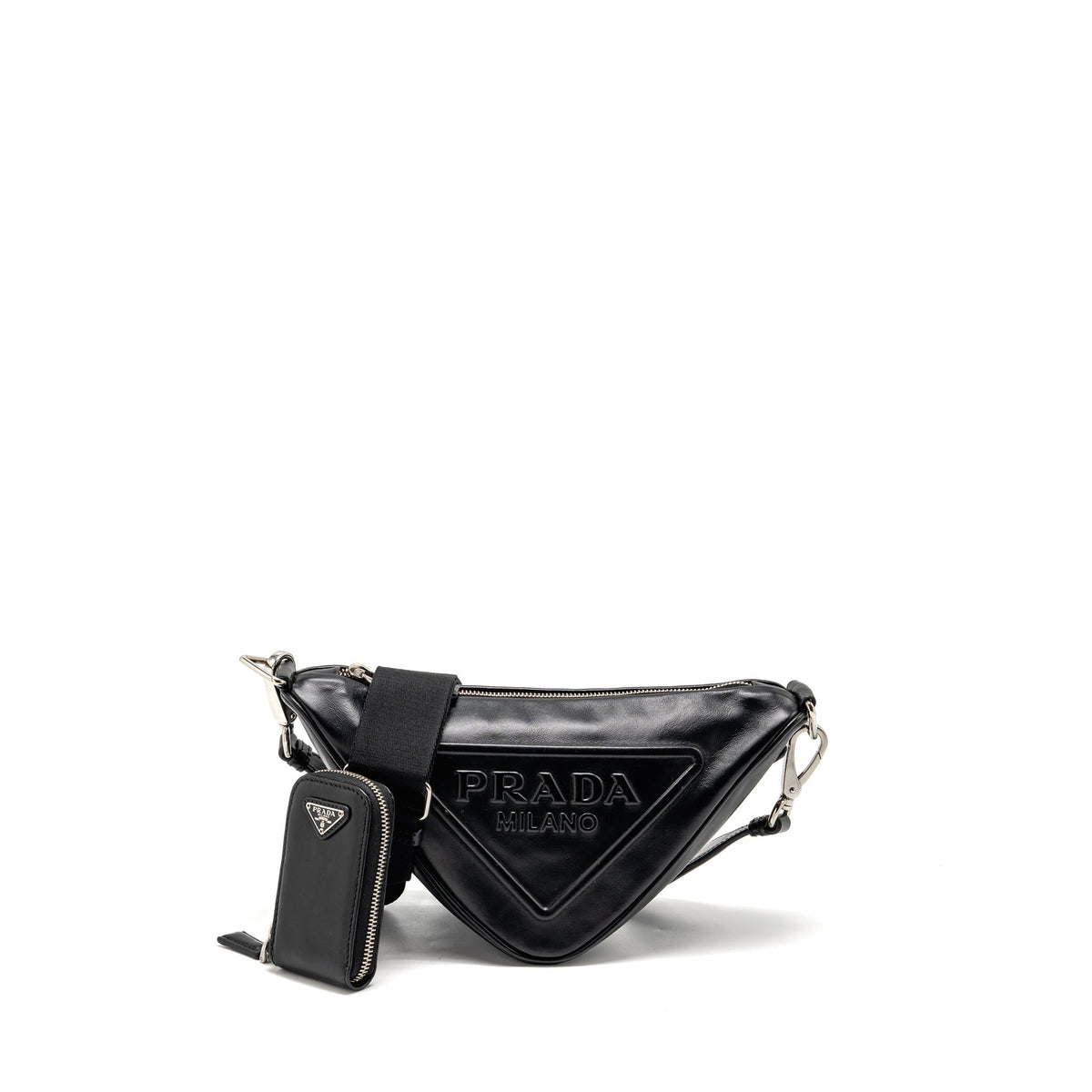 PRADA TRIANGLE SHOULDER BAG LEATHER BLACK SHW