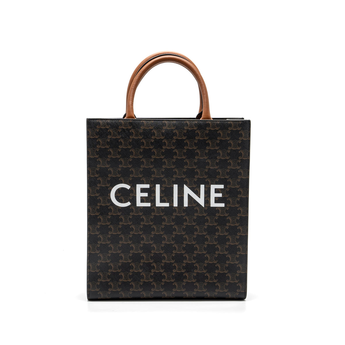 CELINE CABAS VERTICAL IN TRIOMPHE CANVAS AND CALFSKIN TAN GHW
