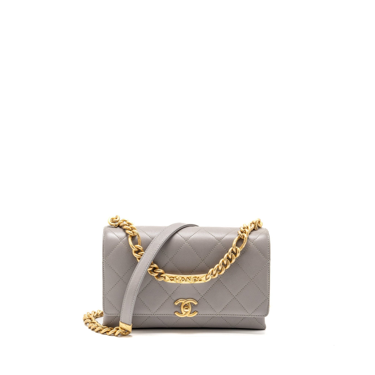 CHANEL QUILTED FLAP BAG WITH CHAIN HANDLE CAVIAR GREY GHW (MICROCHIP)
