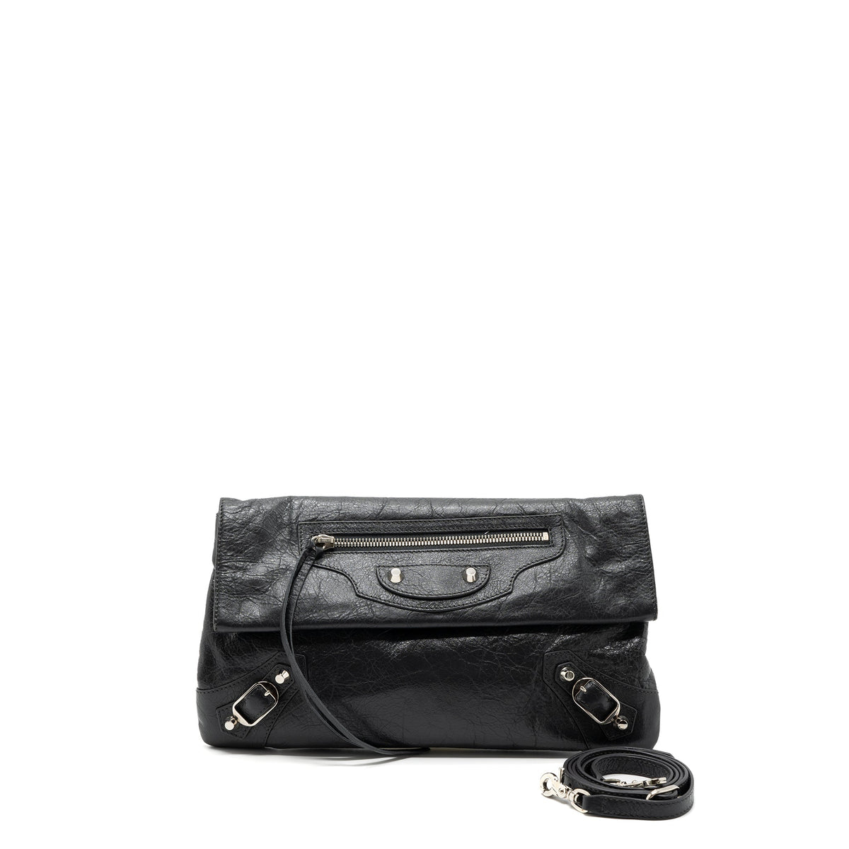 BALENCIAGA CITY FOLD CLUTCH/ SHOULDER BAG DARK GREY SHW