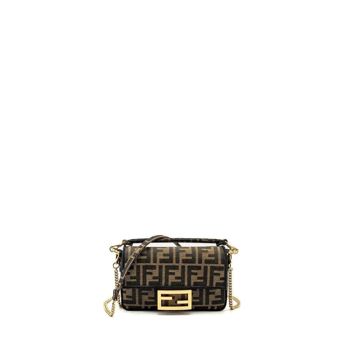 FENDI MINI BAGUETTE BAG FF JACQUARD FABRIC BROWN GHW