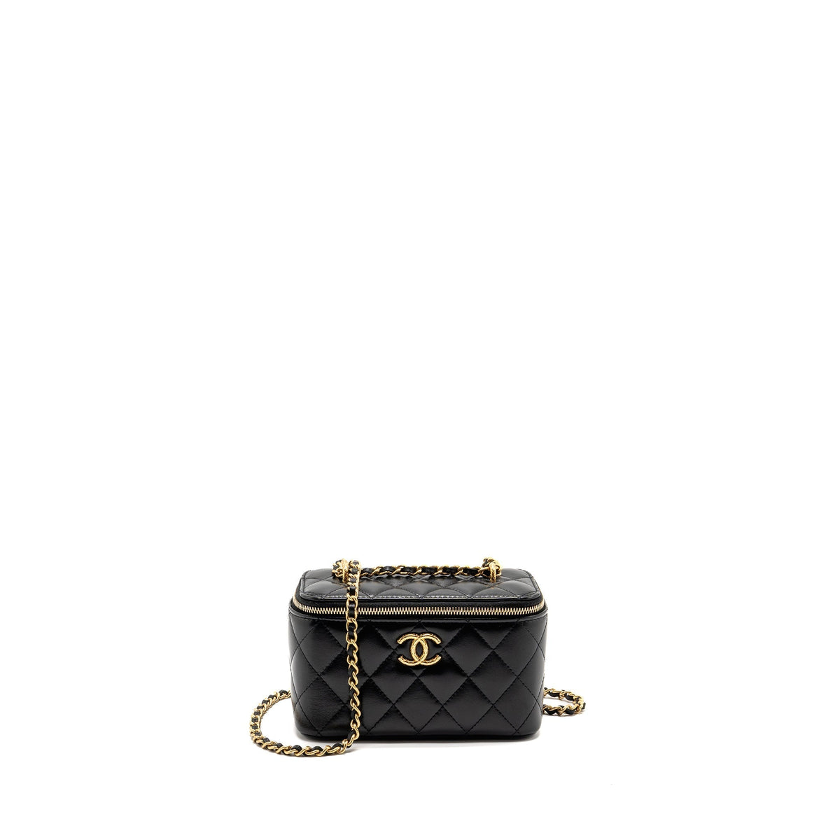 CHANEL LONG VANITY WITH CHAIN DETAIL CC LOGO LAMBSKIN BLACK GHW(MICROCHIP)