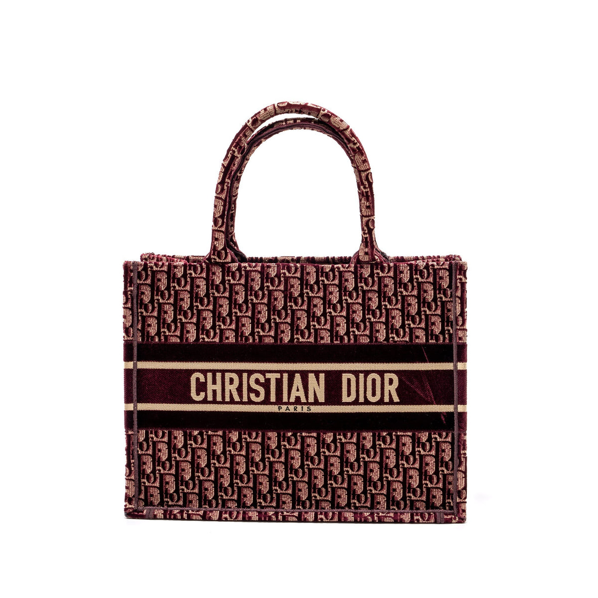DIOR MEDIUM BOOK TOTE OBLIQUE EMBROIDERY VELVET/ CANVAS DARK RED