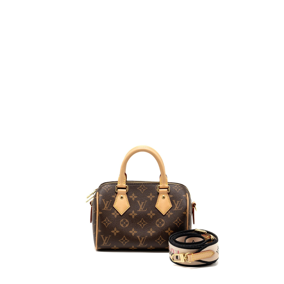 LOUIS VUITTON SPEEDY BANDOULIERE 20 MONOGRAM CANVAS BLACK STRAP GHW