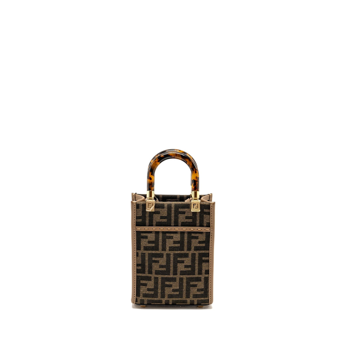 FENDI MINI SUNSHINE SHOPPER BAG FF CANVAS/CALFSKIN BROWN GHW