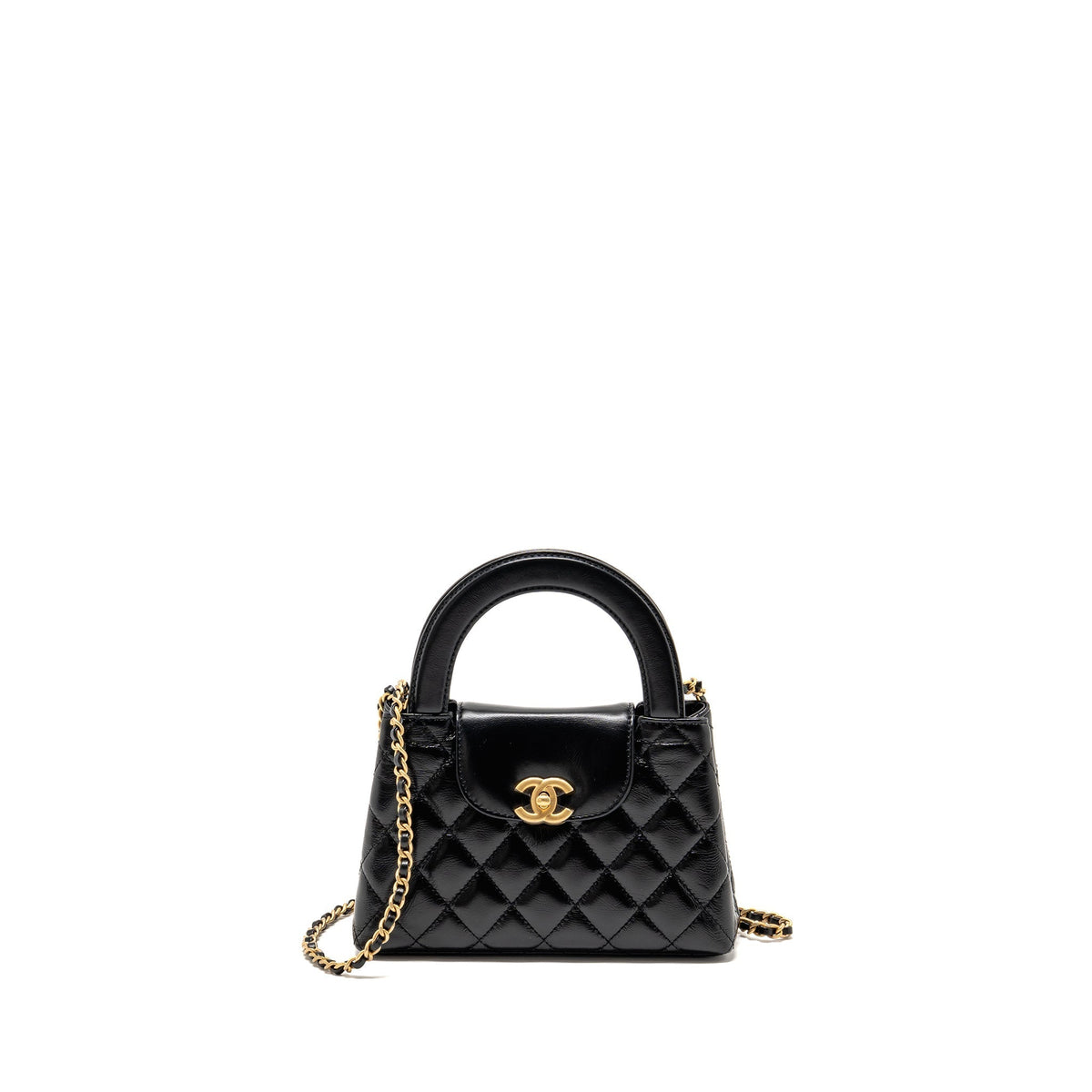 CHANEL MINI KELLY SHOPPING TOTE BAG CALFSKIN BLACK GHW (MICROCHIP)