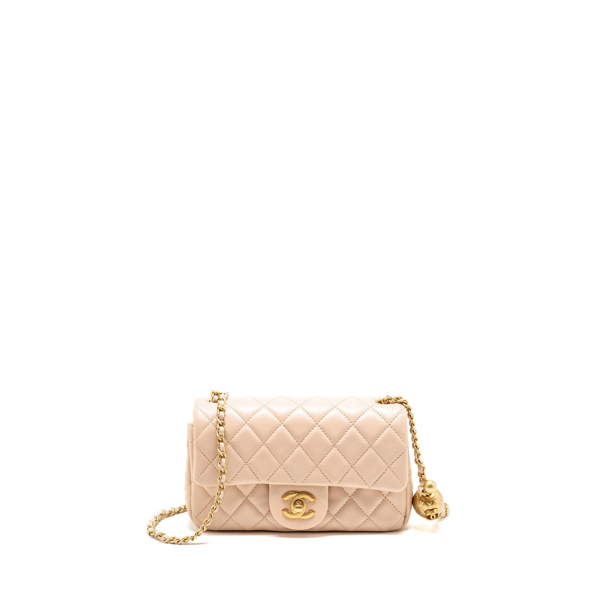 CHANEL PEARL CRUSH MINI RECTANGULAR FLAP BAG LAMBSKIN LIGHT PINK GHW (MICROCHIP)
