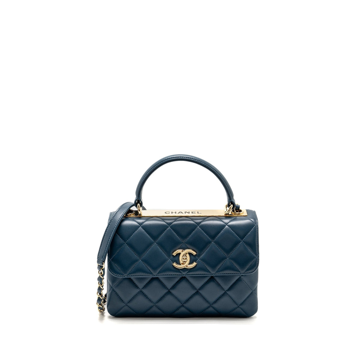 CHANEL SMALL TRENDY CC FLAP BAG LAMBSKIN BLUE LGHW