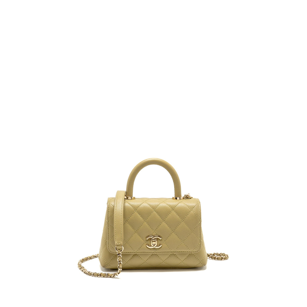 CHANEL MINI COCO HANDLE CAVIAR LIGHT GREEN LGHW (MICROCHIP)