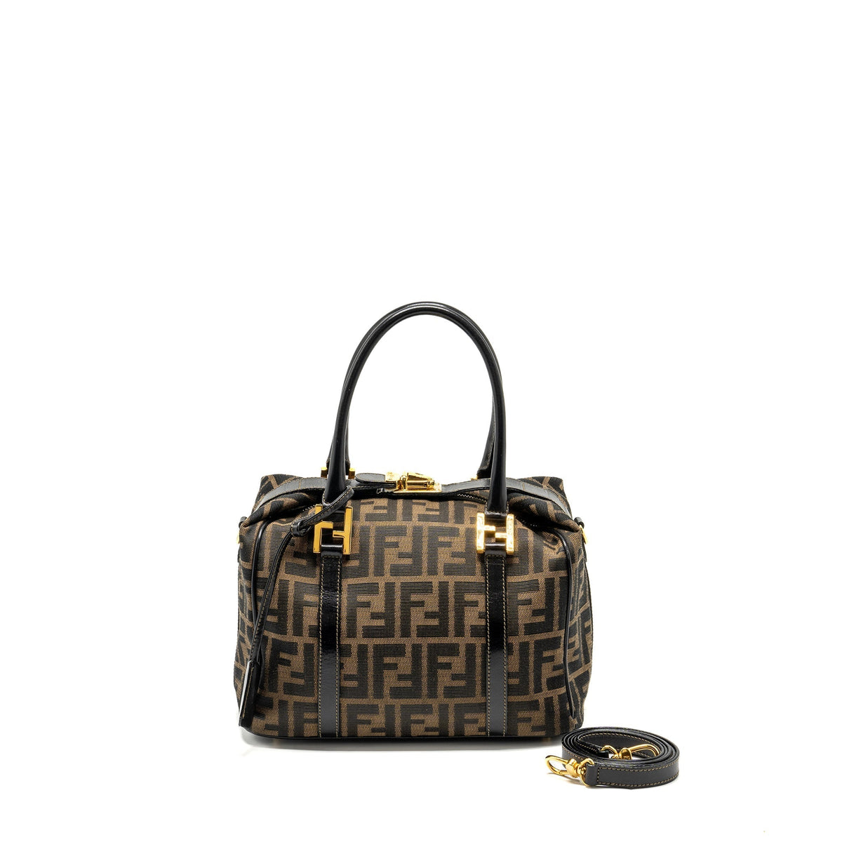 FENDI VINTAGE HANDLE BOWLING BAG CANVAS BROWN GHW