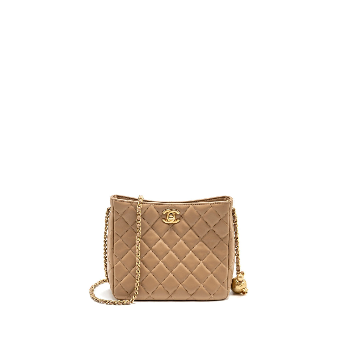 CHANEL PEARL CRUSH HOBO BAG LAMBSKIN BEIGE GHW (MICROCHIP)