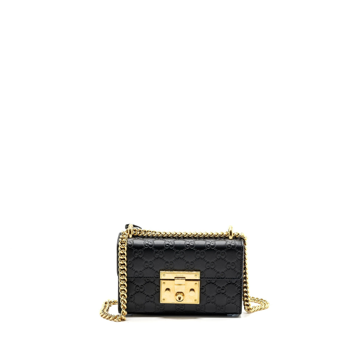 GUCCI SMALL PADLOCK CHAIN BAG CALFSKIN BLACK GHW