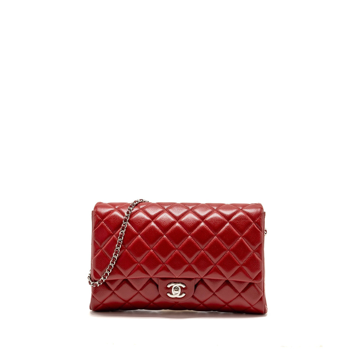 CHANEL TIMELESS FLAP CLUTCH CHAIN BAG CAVIAR RED SHW