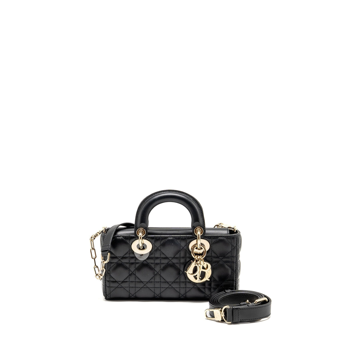 DIOR SMALL LADY D-JOY BAG CANNAGE LAMBSKIN BLACK LGHW