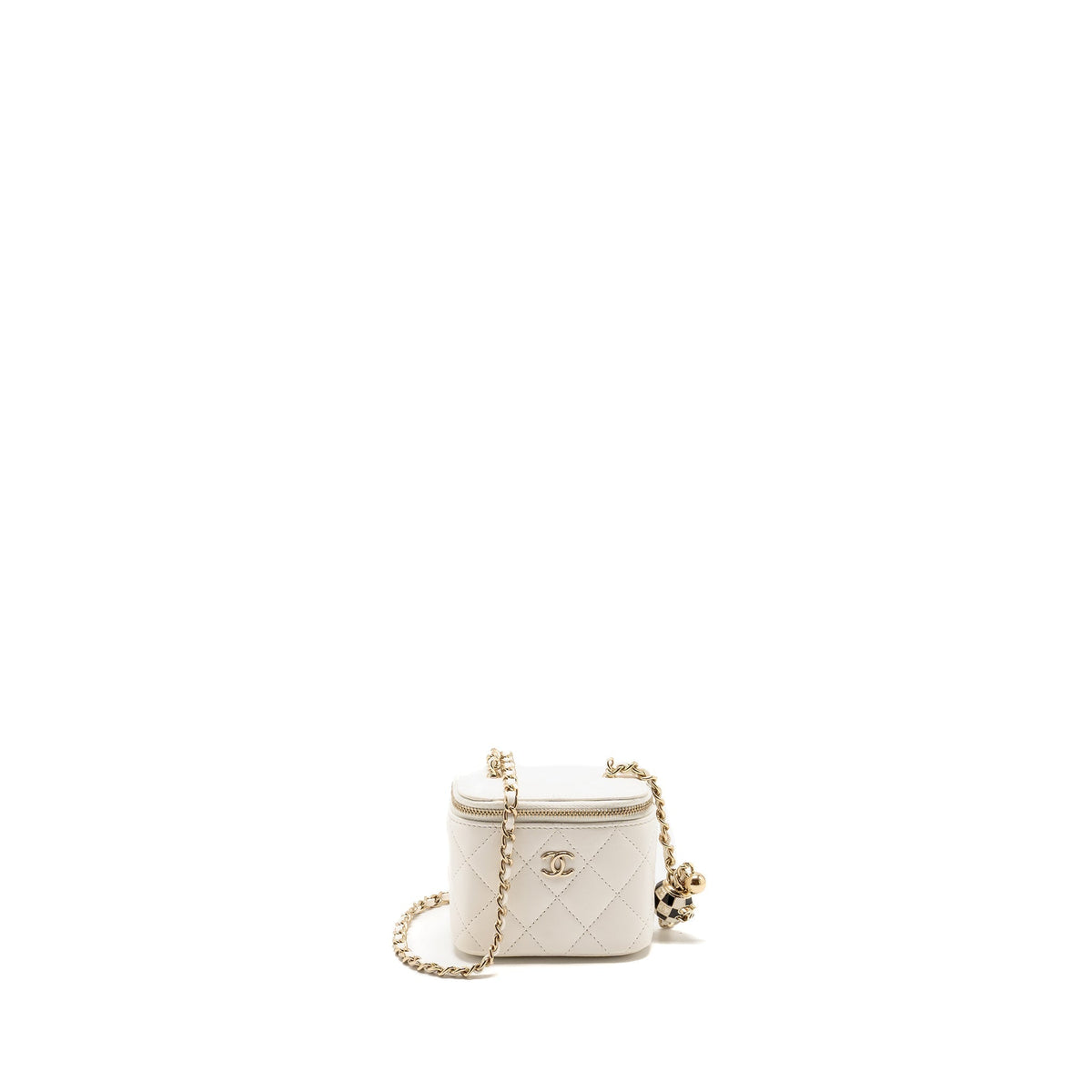 CHANEL PEARL CRUSH MINI VANITY WITH CHAIN LAMBSKIN WHITE LGHW (MICROCHIP)