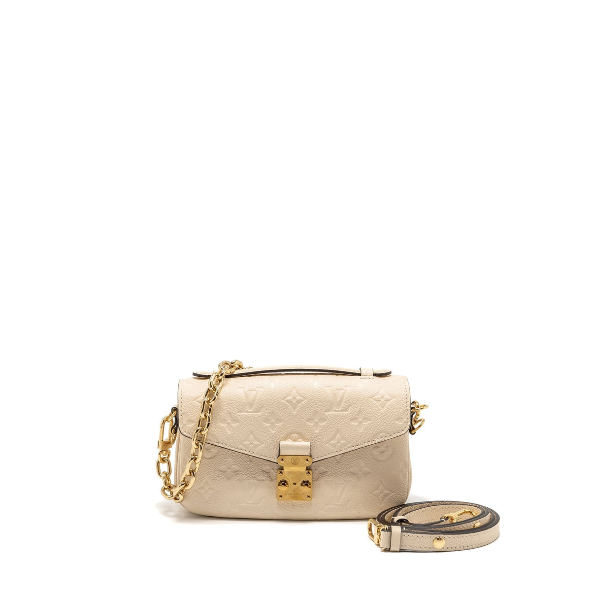 LOUIS VUITTON POCHETTE MÉTIS EAST WEST MONOGRAM EMPREINTE LEATHER CREAM GHW