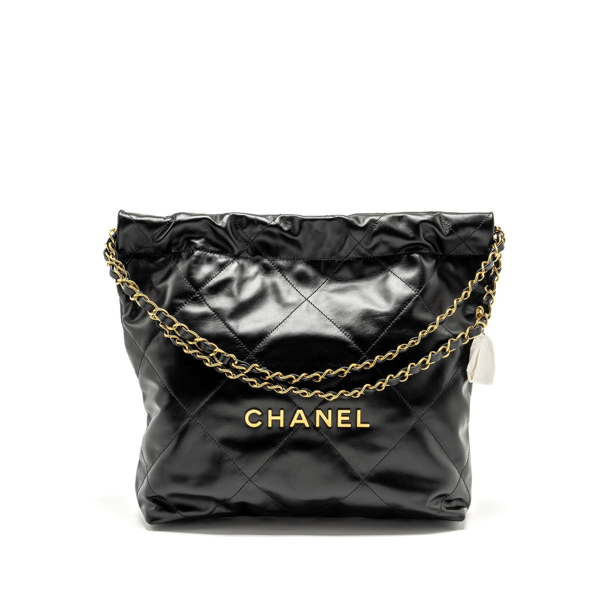 CHANEL SMALL 22 BAG SHINY CALFSKIN BLACK GHW (MICROCHIP)
