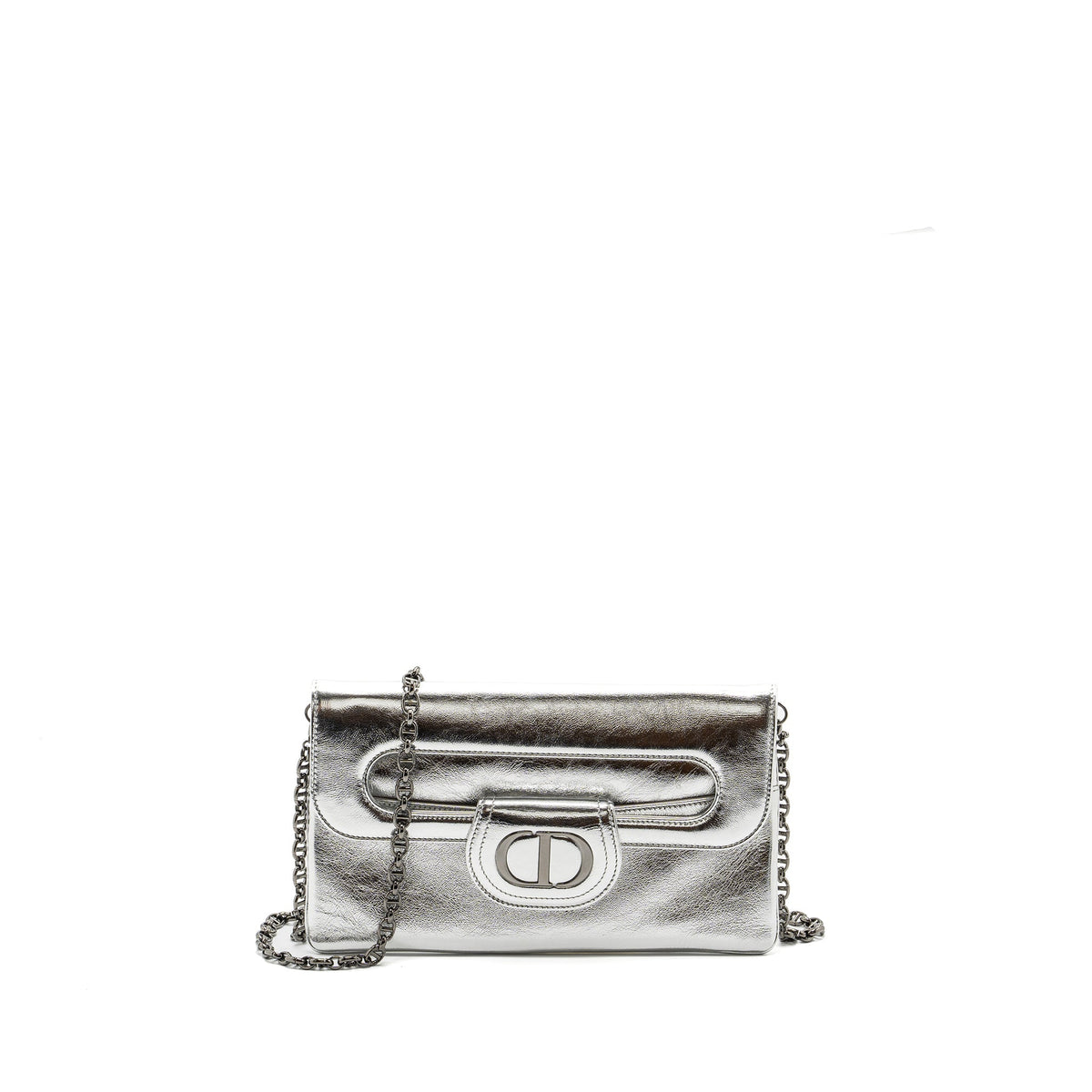 DIOR DIORDOUBLE CLUTCH WITH CHAINS CALFSKIN ARGENT BLACK HARDWARE