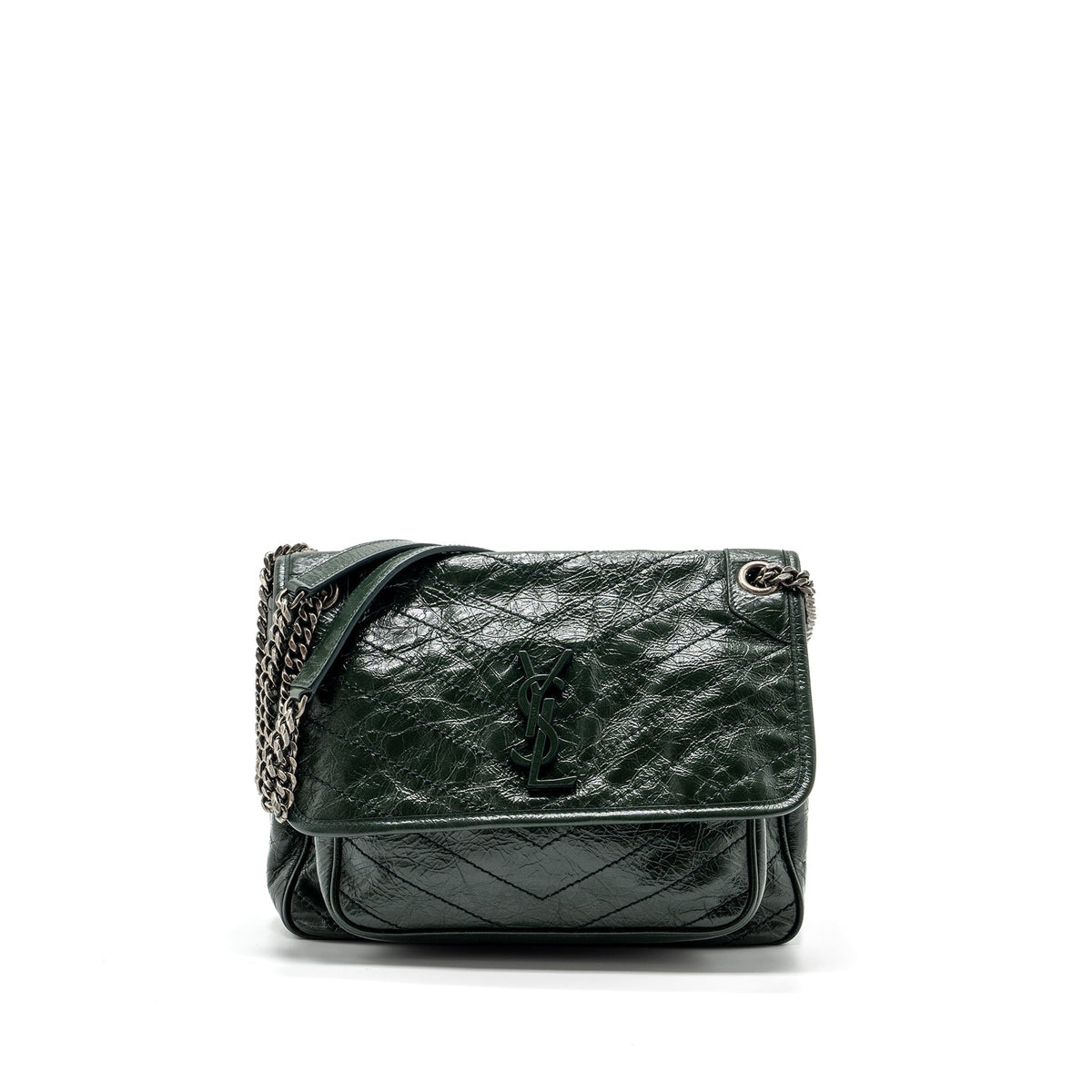 SAINT LAURENT MEDIUM NIKI CALFSKIN GREEN RUTHENIUM HARDWARE