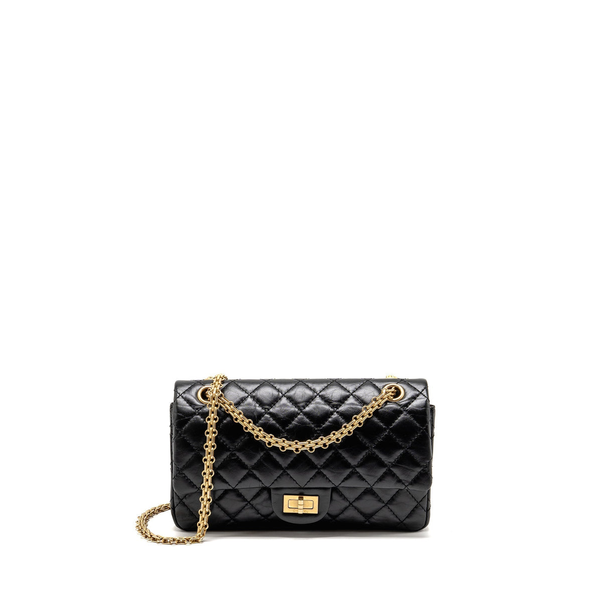 CHANEL SMALL 2.55 REISSUE FLAP BAG AGED CALFSKIN BLACK GHW
