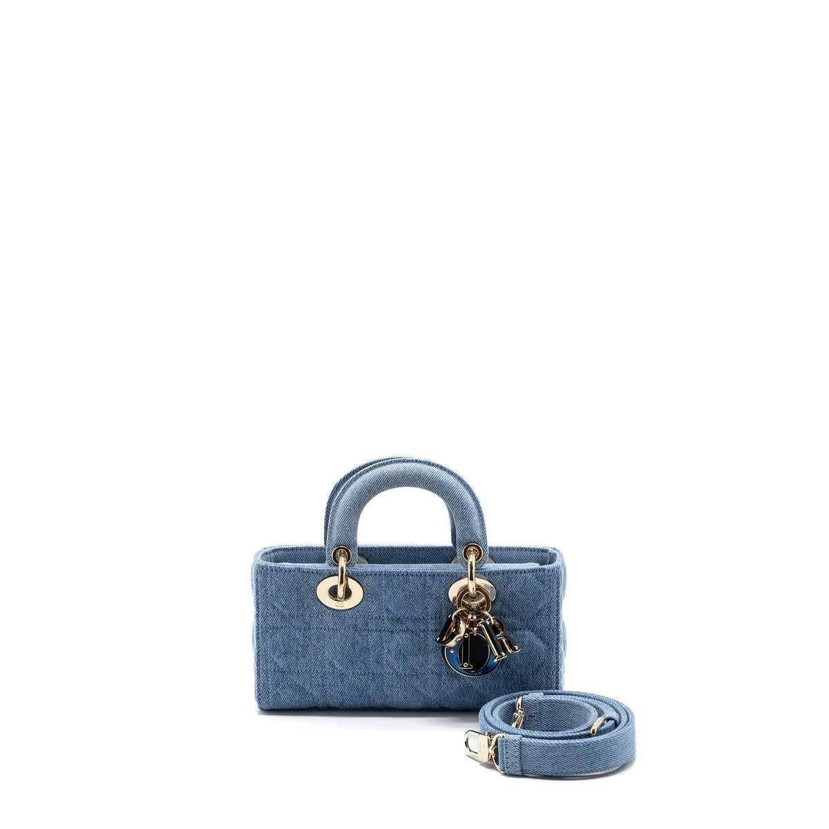 DIOR SMALL LADY D-JOY BAG MACROCANNAGE DENIM BLUE LGHW