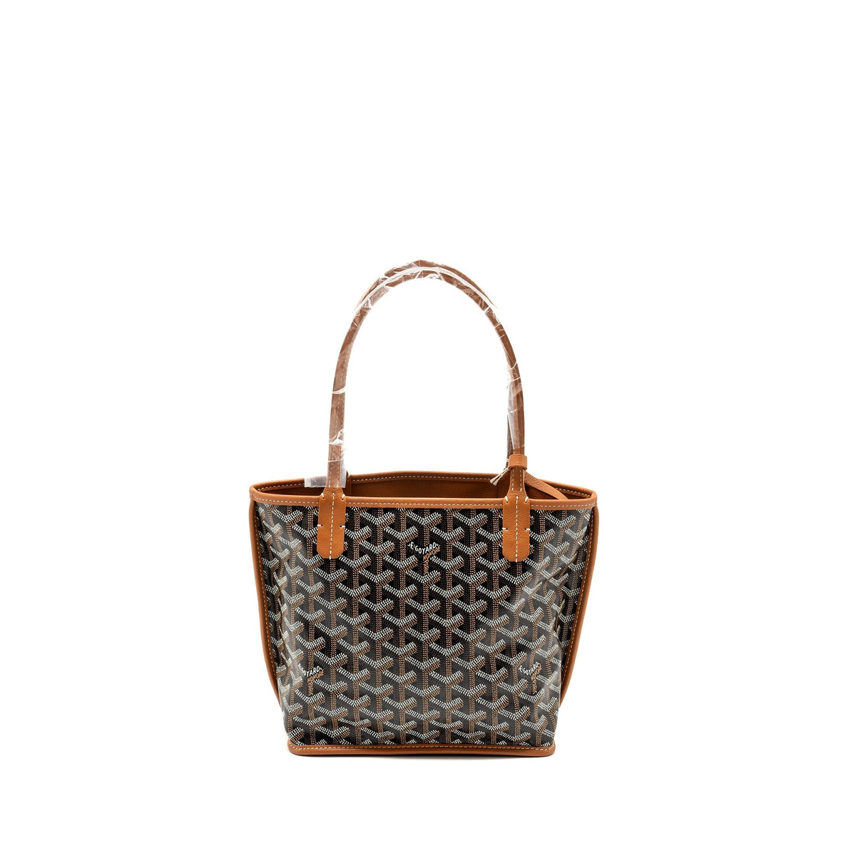 GOYARD ANJOU MINI TOTE BAG GOYARDLINE CANVAS/CALFSKIN BLACK/TAN SHW