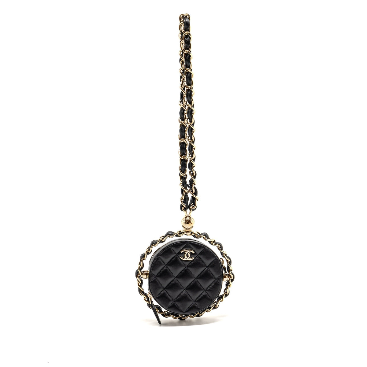 CHANEL 22C ROUND CLUTCH WITH CHAIN LAMBSKIN BLACK LGHW