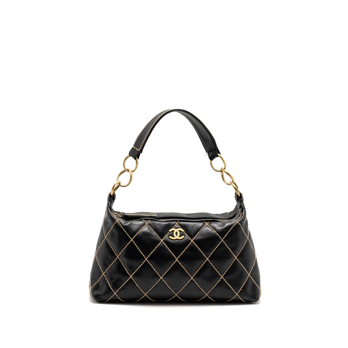CHANEL VINTAGE WILD STITCH SHOULDER BAG CALFSKIN BLACK GHW