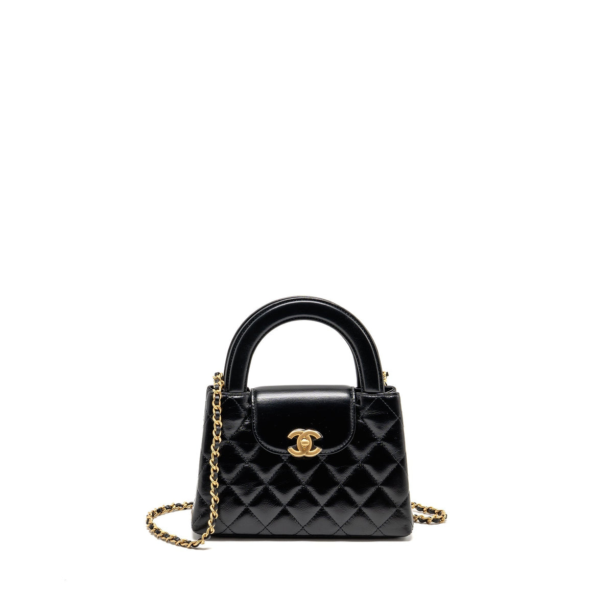 CHANEL MINI KELLY SHOPPING TOTE BAG CALFSKIN BLACK GHW (MICROCHIP)