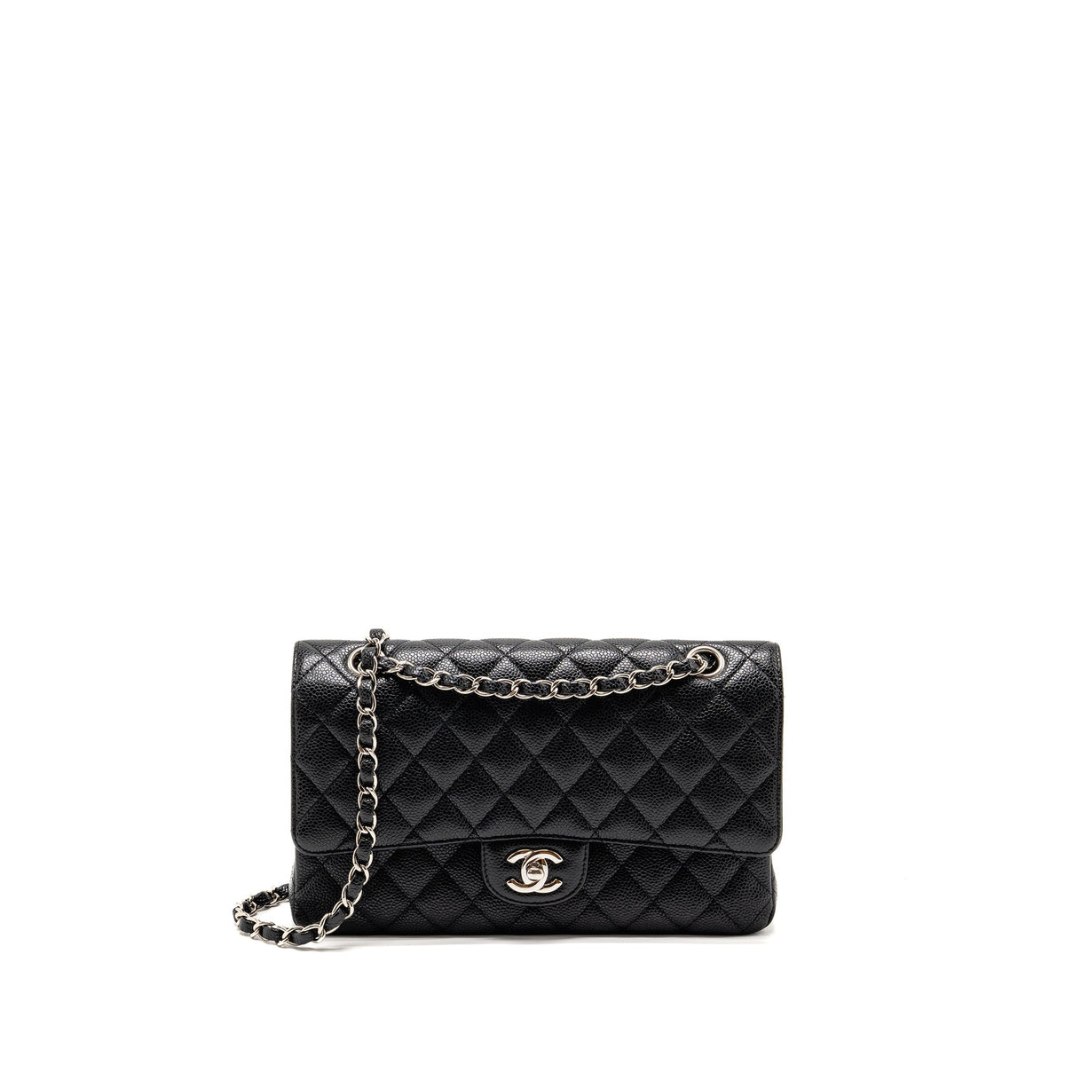 CHANEL MEDIUM CLASSIC DOUBLE FLAP BAG CAVIAR BLACK SHW