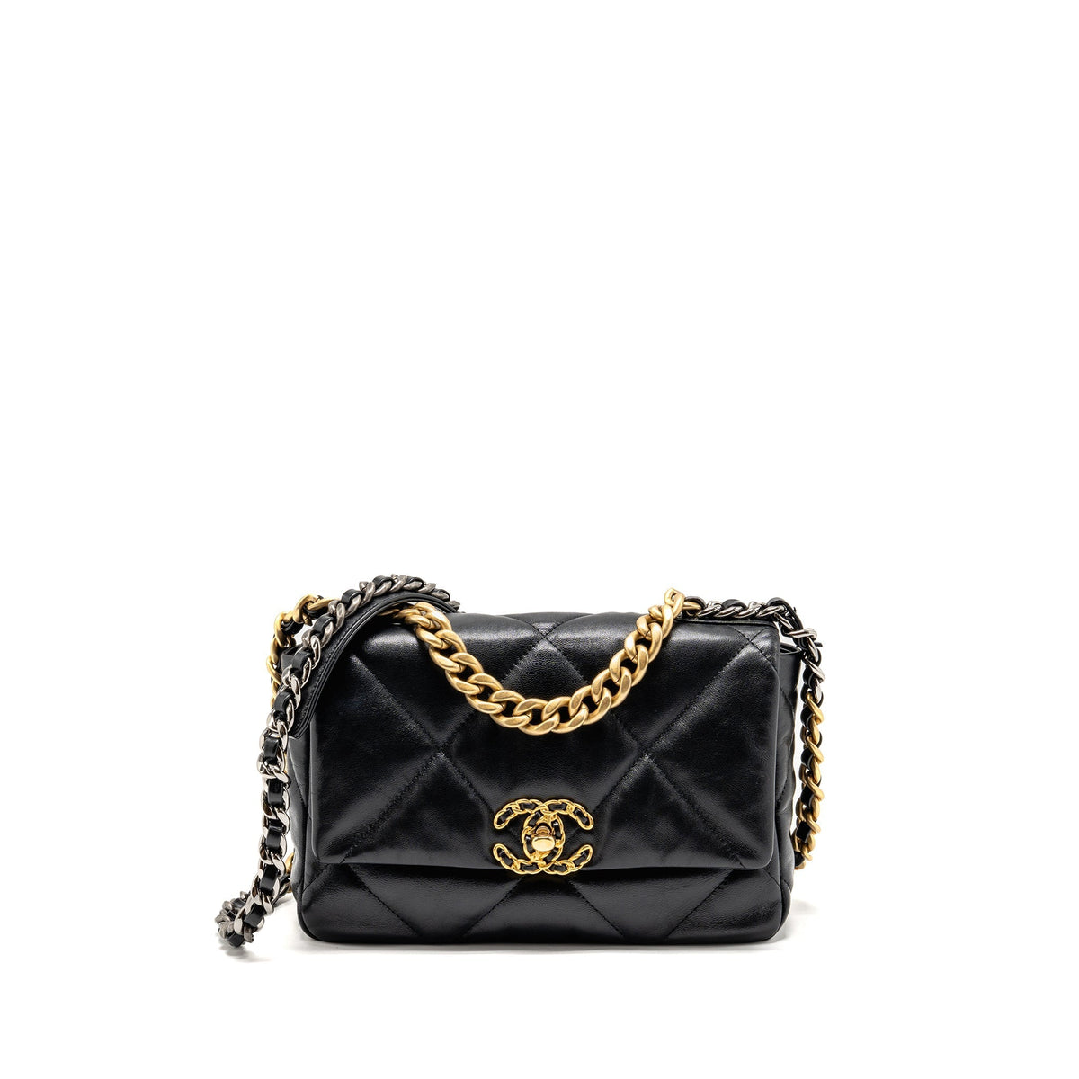 CHANEL SMALL 19 BAG GOATSKIN BLACK MULTICOLOUR HARDWARE