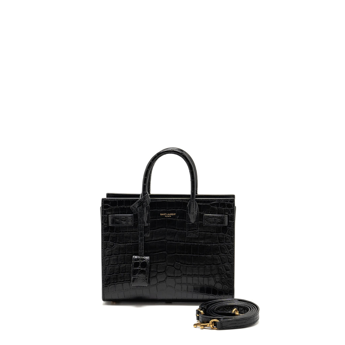 SAINT LAURENT/YSL NANO SAC DE JOUR CROC-EMBOSSED CALFSKIN BLACK GHW