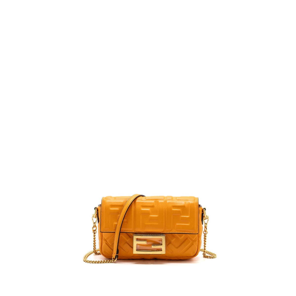 FENDI MINI BAGUETTE BAG NAPPA LAMBSKIN ORANGE GHW