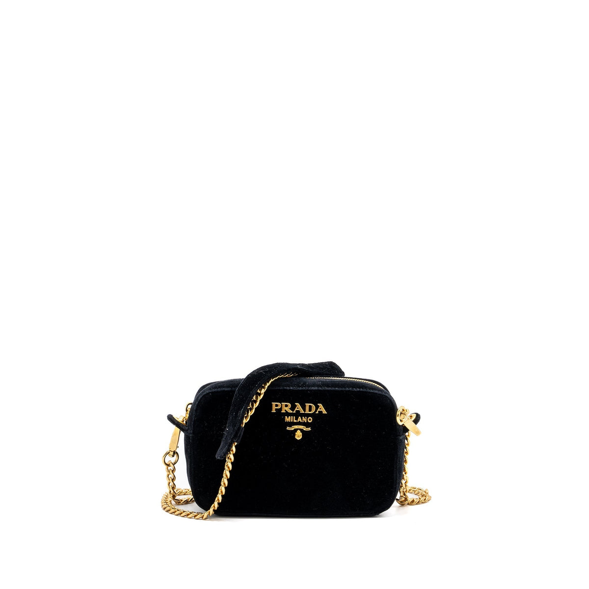 PRADA CAMERA BAG VELVET BLACK GHW