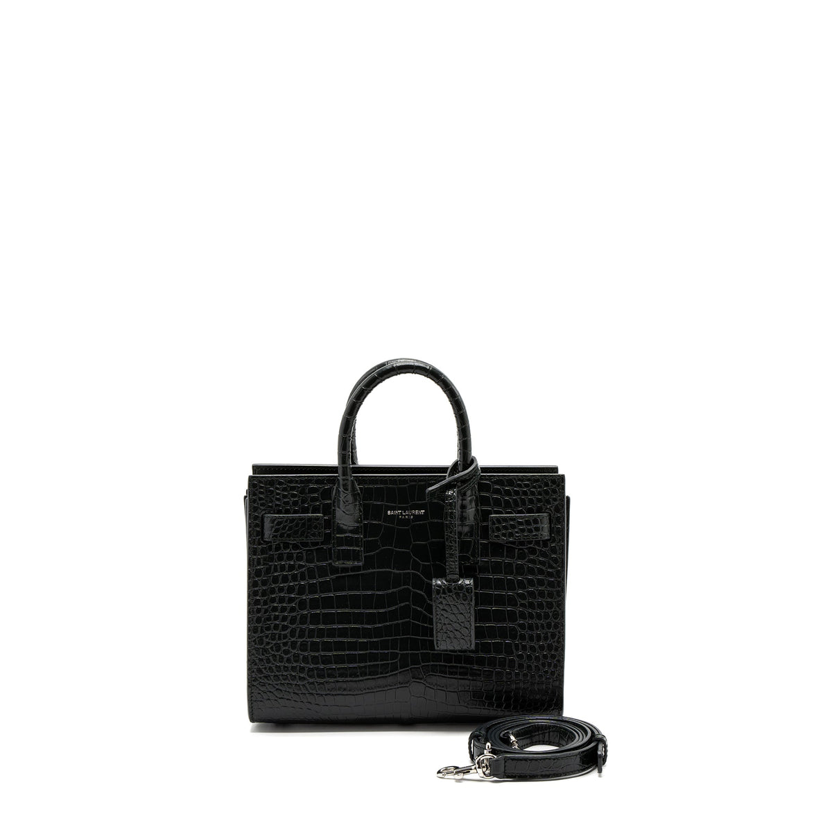SAINT LAURENT SAC DE JOUR NANO CROC EMBOSSED CALFSKIN DARK GREEN SHW