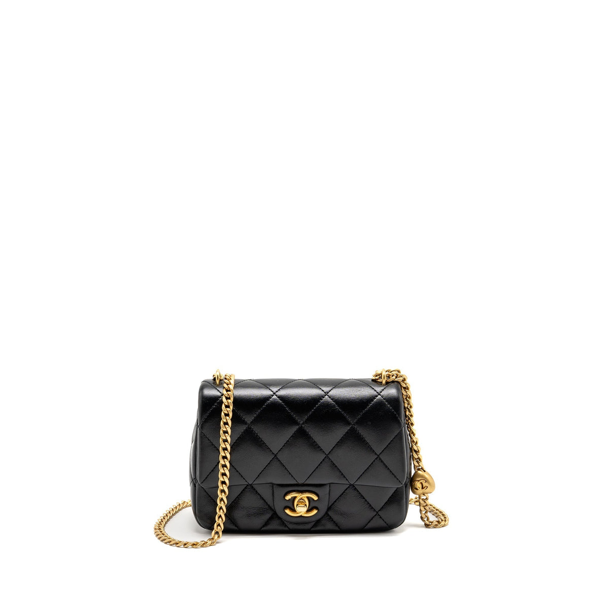 CHANEL COCO LOVE FLAP BAG ADJUSTABLE CHAIN LAMBSKIN BLACK GHW (MICROCHIP)