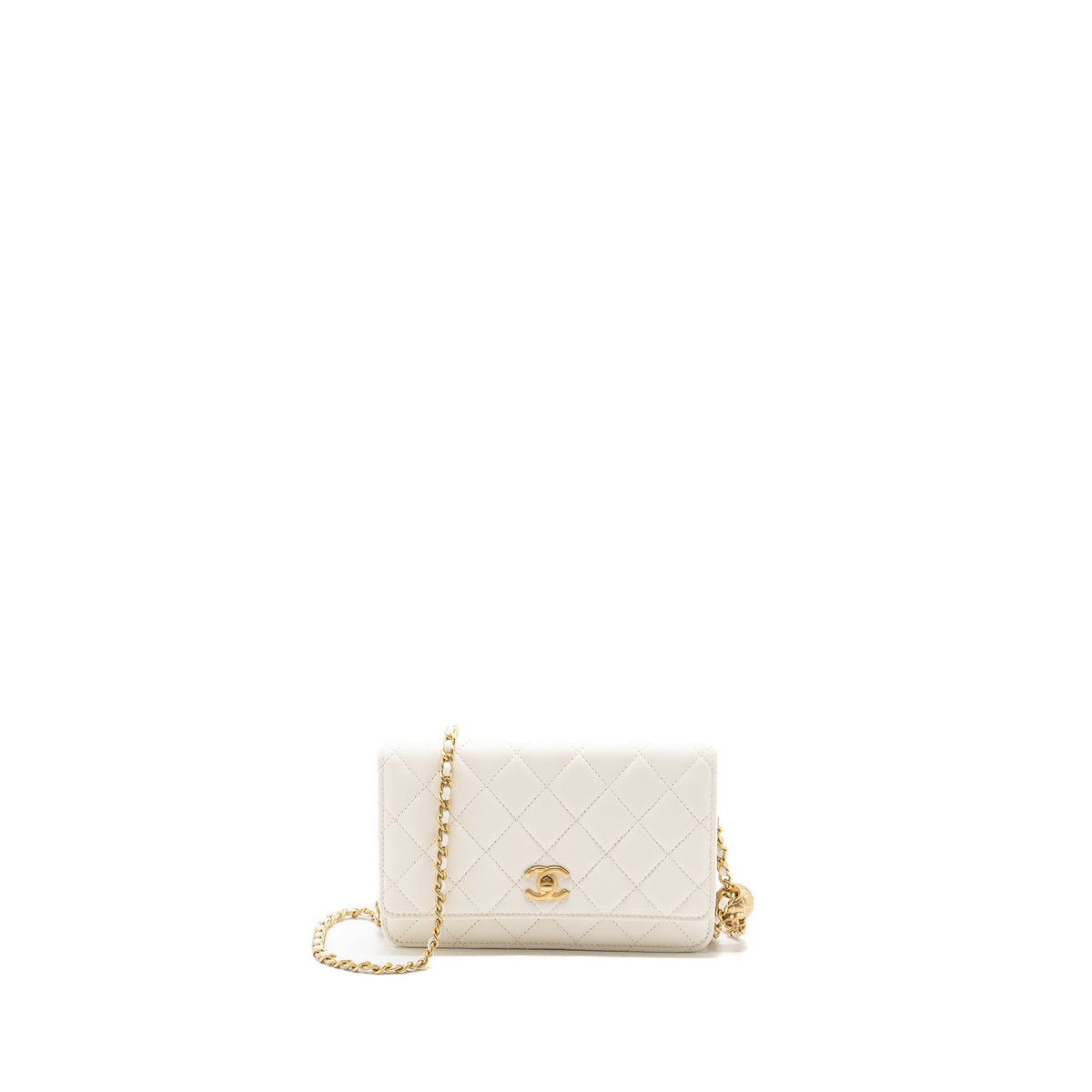 CHANEL PEARL CRUSH WALLET ON CHAIN LAMBSKIN WHITE GHW (MICROCHIP)