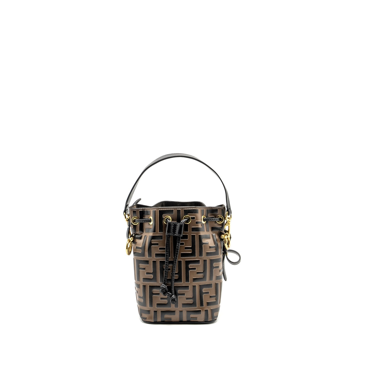 FENDI MINI MON TRESOR BUCKET BAG CALFSKIN BROWN/BLACK GHW