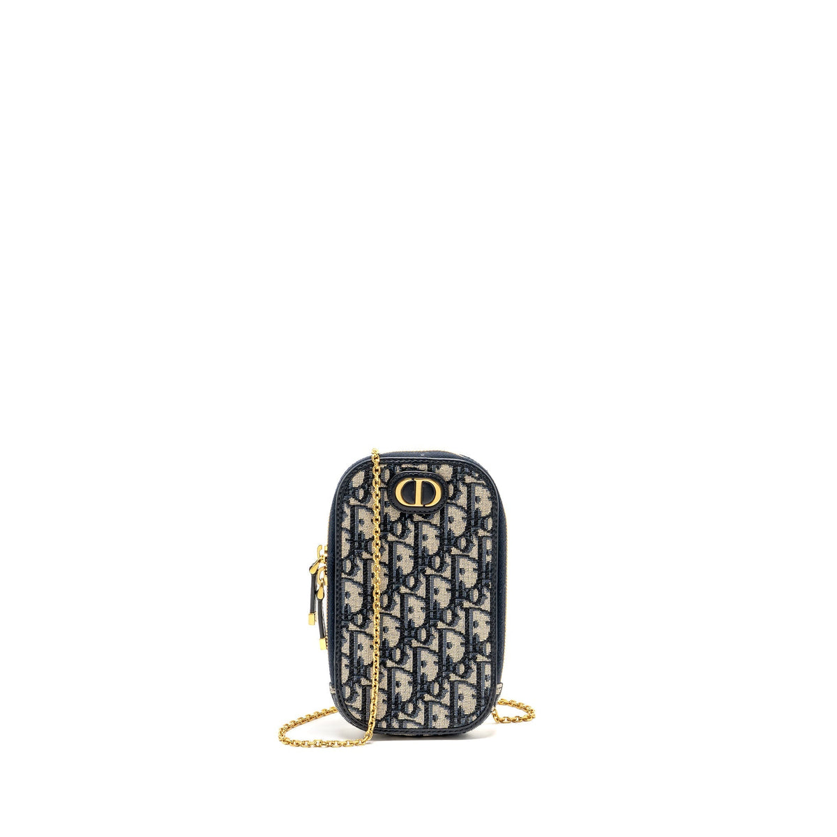 DIOR 30 MONTAIGNE PHONE POUCH OBLIQUE JACQUARD CANVAS NAVY GHW