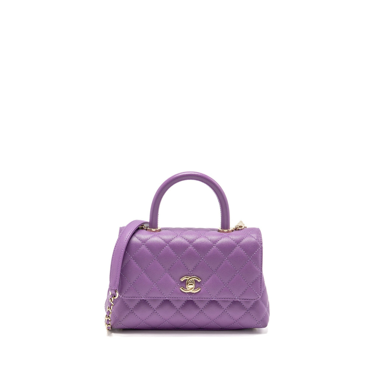 CHANEL SMALL COCO HANDLE CAVIAR PURPLE LGHW (MICROCHIP)